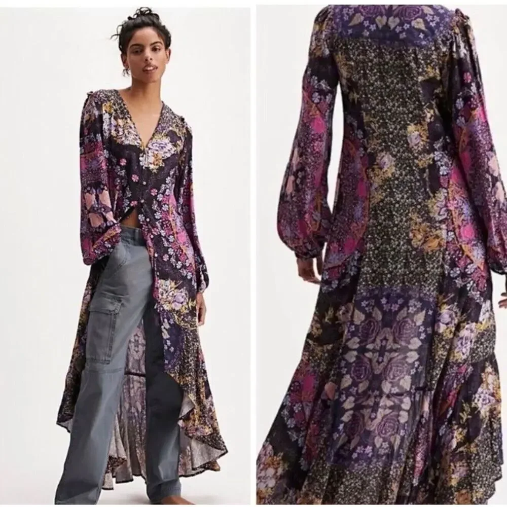 New Free People Marais Printed Midi Dress/Duster w/ Slip Sz: XS - NWOT Ret$168 - Picture 1 of 8